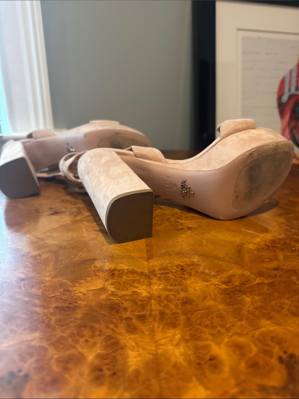 Prada Pink Suede Scalloped Platform Sandals - Picture 7 of 8